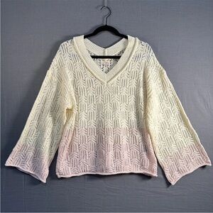 POL Oversized Crochet Sweater - Size Small - Cream/Pink